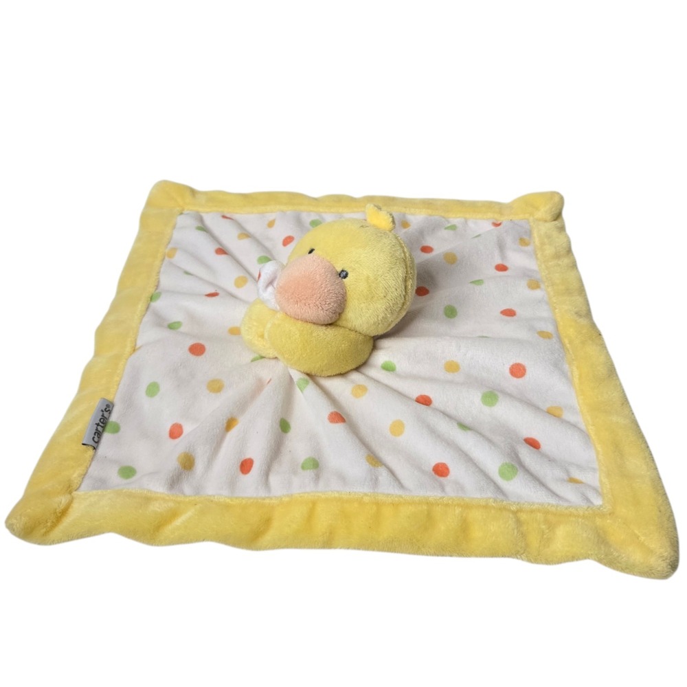 Carters Yellow Duck Lovey Security Blanket 14" Polka‎ Dot Comfort Farm Plush - Picture 5 of 9